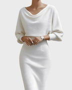 Isabella | Women's White Draped Batwing Midi Dress - image 9