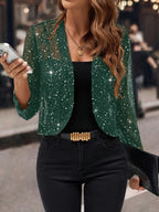 Isabelle | Women's Sequin Cardigan Jacket, Glitter Evening Jacket | The Dress Cellar | Black