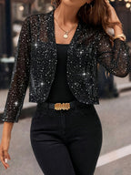 Isabelle | Women's Sequin Cardigan Jacket, Glitter Evening Jacket | The Dress Cellar | Purple