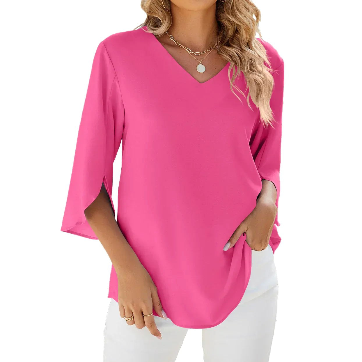 Isabelle | Women's V-Neck Three-Quarter Sleeve Blouse - image 1