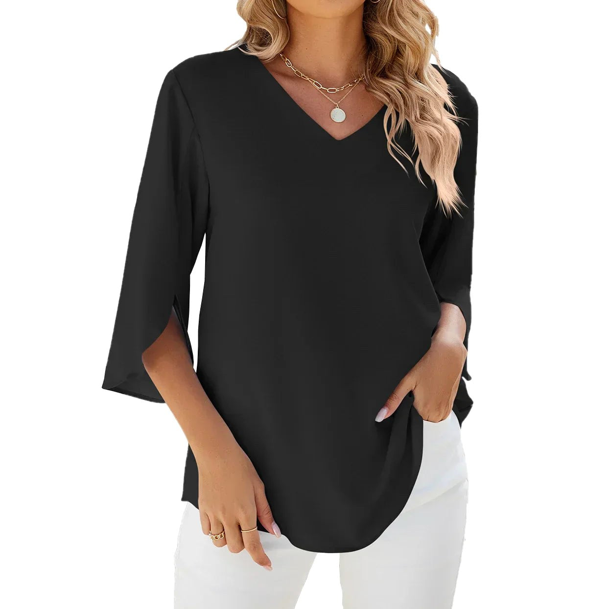 Isabelle | Women's V-Neck Three-Quarter Sleeve Blouse - image 3
