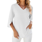 Isabelle | Women's V-Neck Three-Quarter Sleeve Blouse - image 4