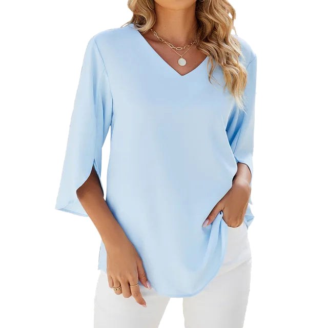 Isabelle | Women's V-Neck Three-Quarter Sleeve Blouse - image 5
