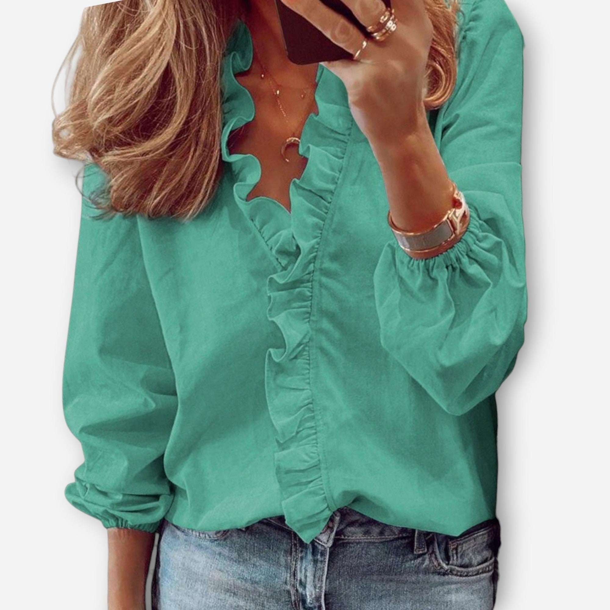 Isadora | Women's Ruffled Summer Blouse - Mint