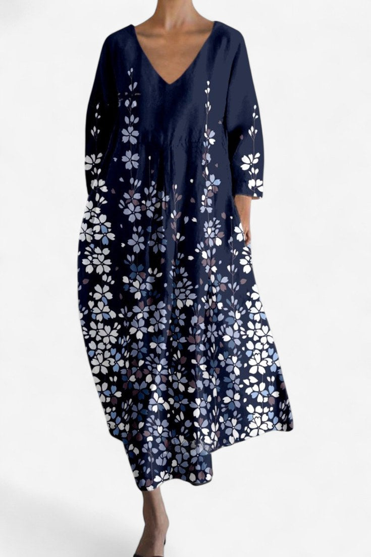Isalinde | Women's V-Neck Everyday Dress - Blue