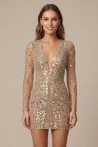 Nicole | Women's Sequin Mini Dress, V-Neck Evening Dress | The Dress Cellar