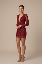 Nicole | Women's Sequin Mini Dress, V-Neck Evening Dress | The Dress Cellar