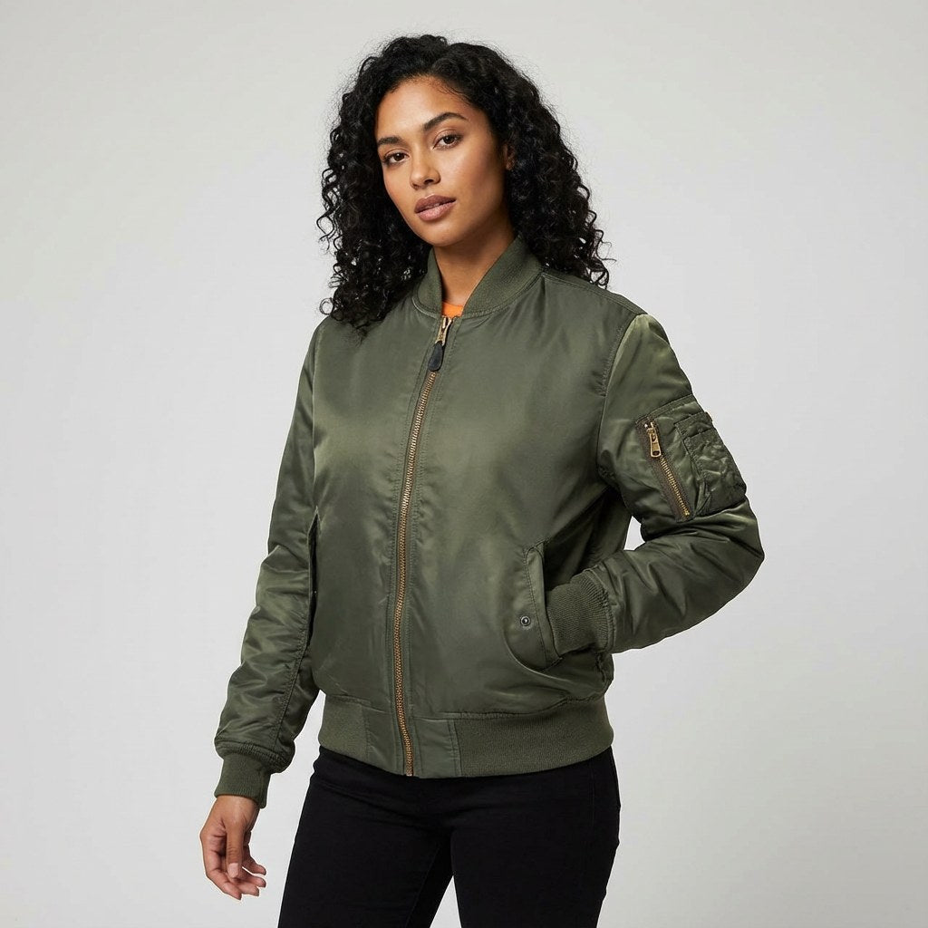 Isla | Women's Utility Bomber Jacket, Satin-Finish Autumn Jacket | The Dress Cellar