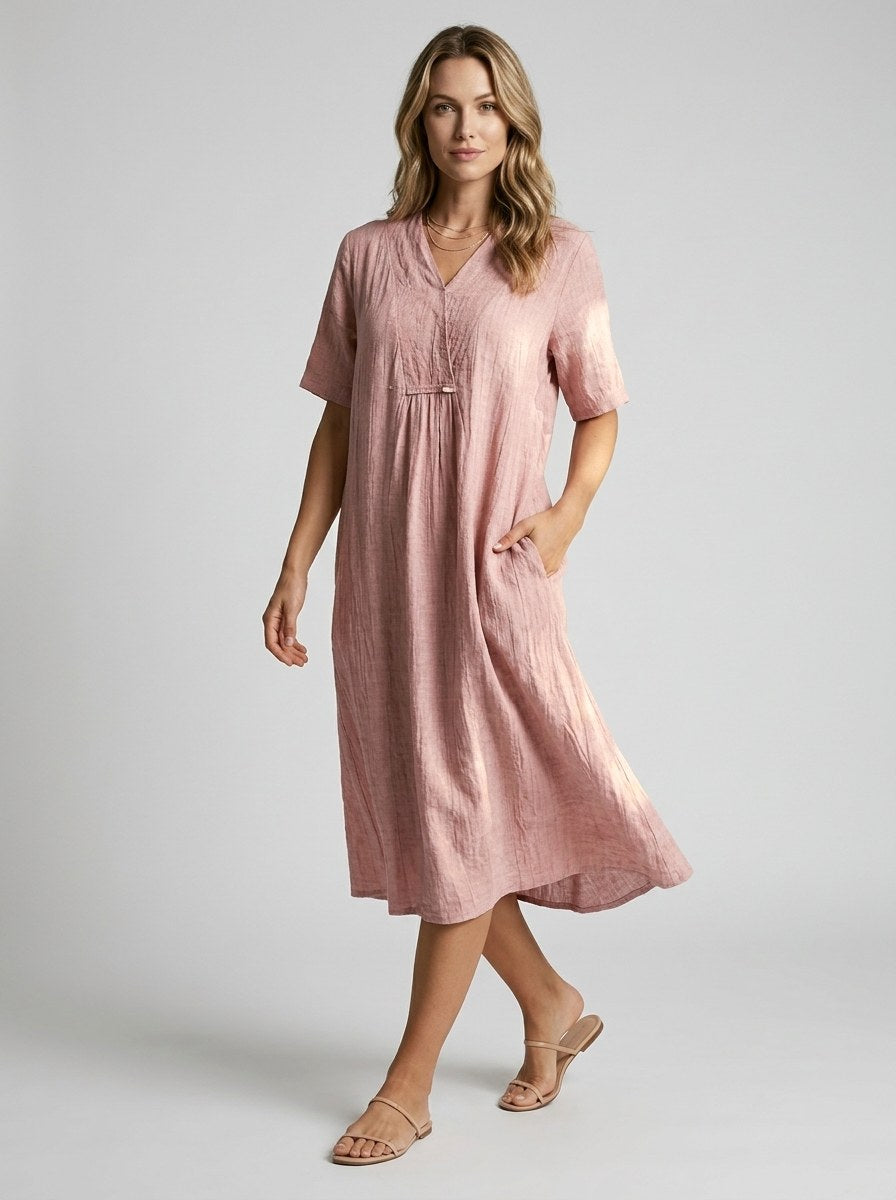 Isla | Women's V-Neck Linen Shift Dress - image 3