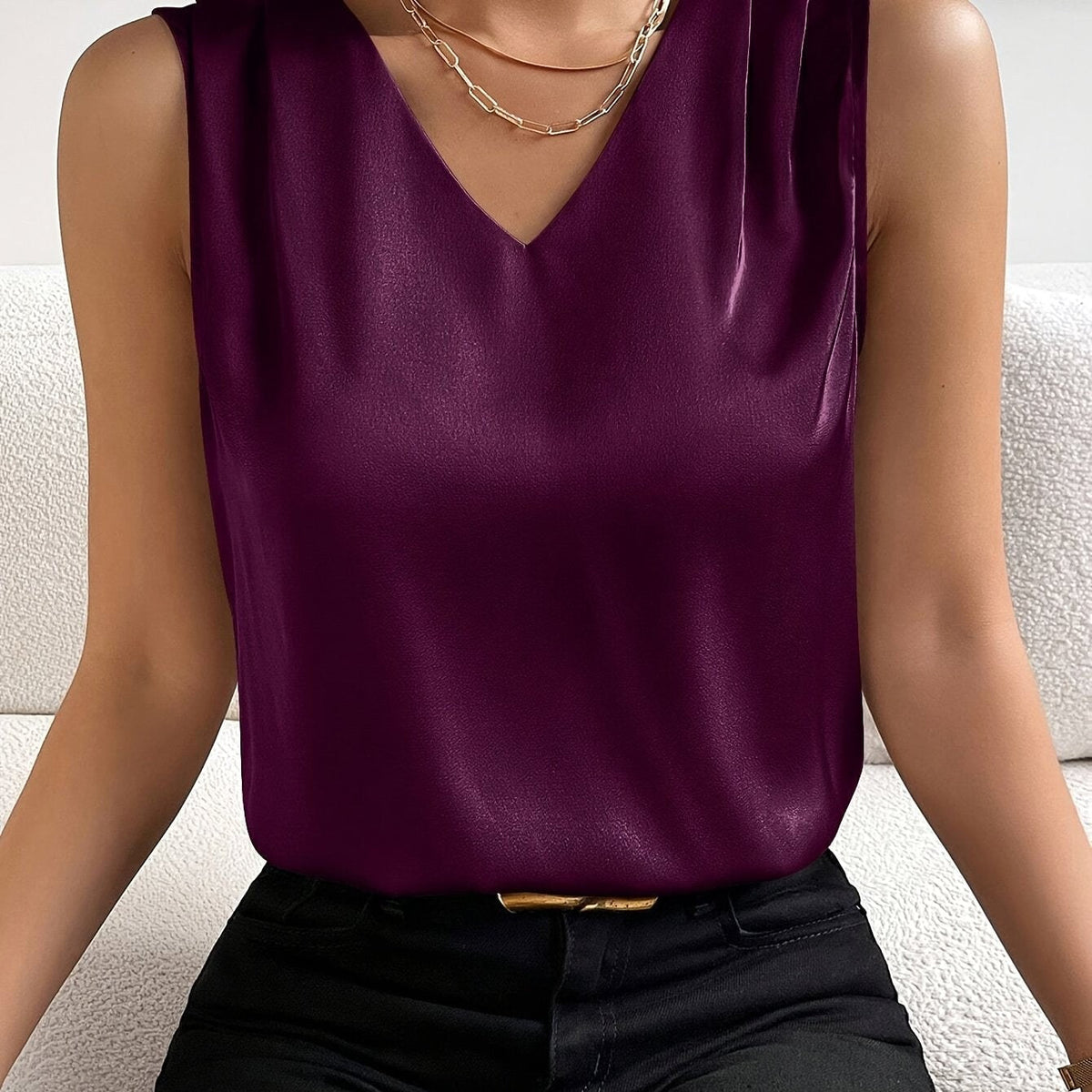 Peyton | Women's Sleeveless Top with V-Neckline, Elegant Vest Top | The Dress Cellar