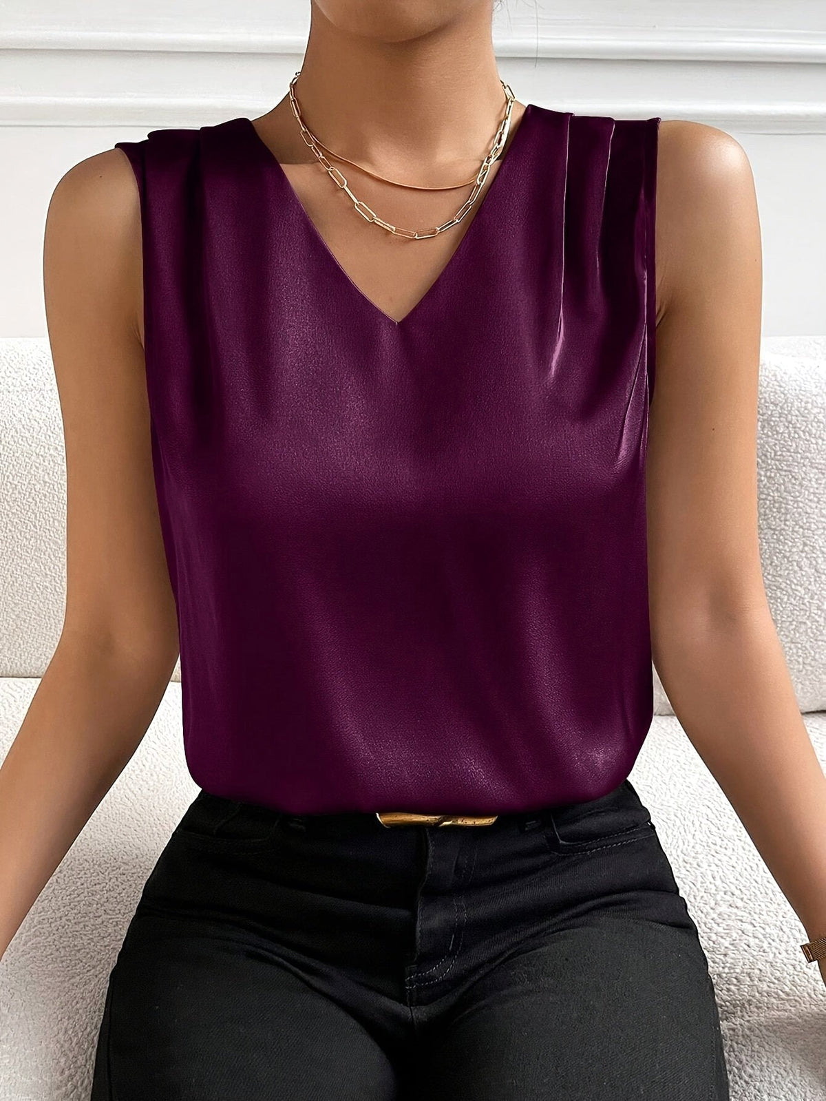 Peyton | Women's Sleeveless Top with V-Neckline, Elegant Vest Top | The Dress Cellar