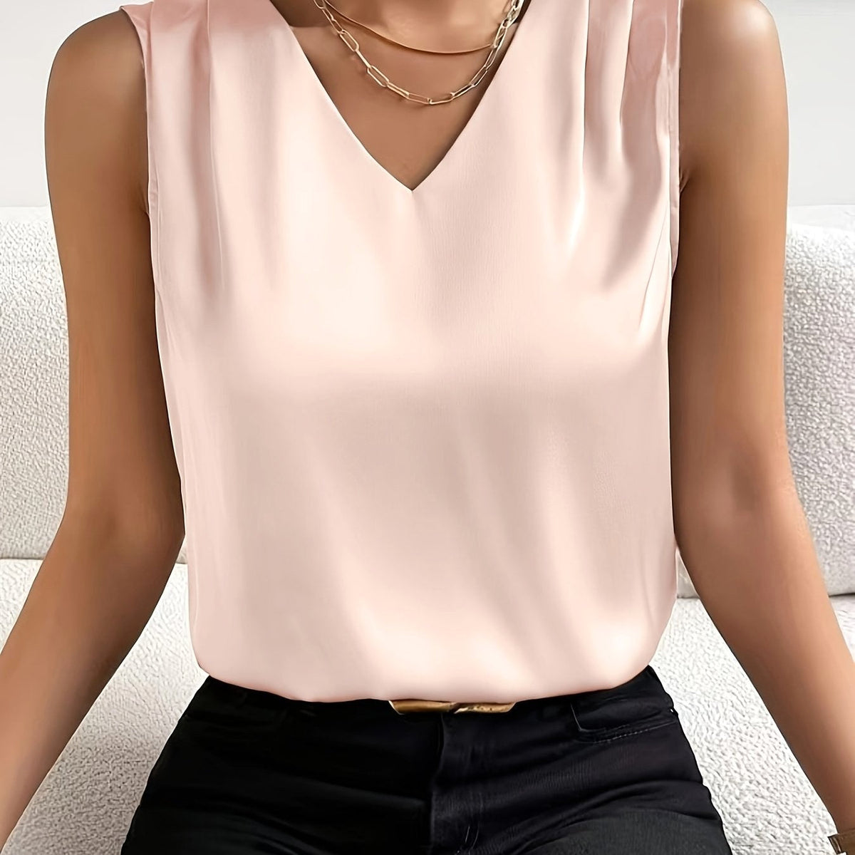 Peyton | Women's Sleeveless Top with V-Neckline, Elegant Vest Top | The Dress Cellar