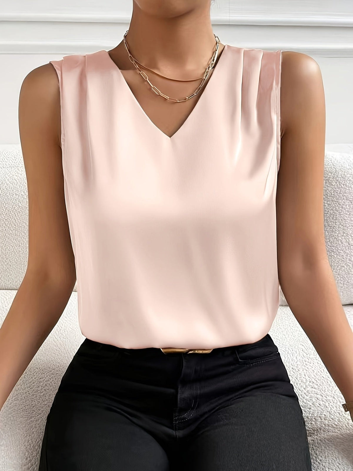 Peyton | Women's Sleeveless Top with V-Neckline, Elegant Vest Top | The Dress Cellar