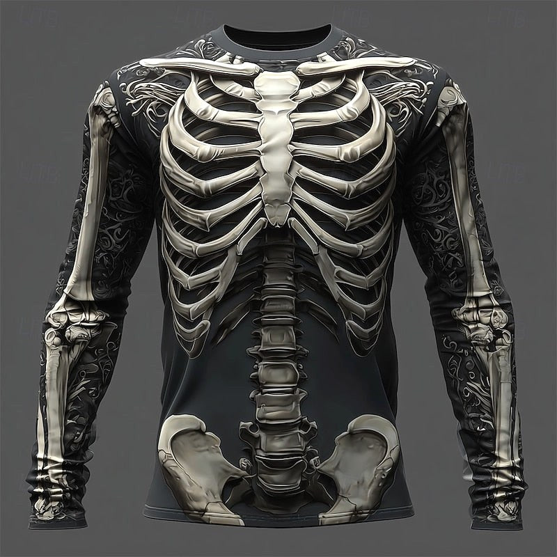 Jackson | Men's Long-Sleeve Skeleton Flame Shirt, Halloween Graphic Tee | The Dress Cellar | Black 3