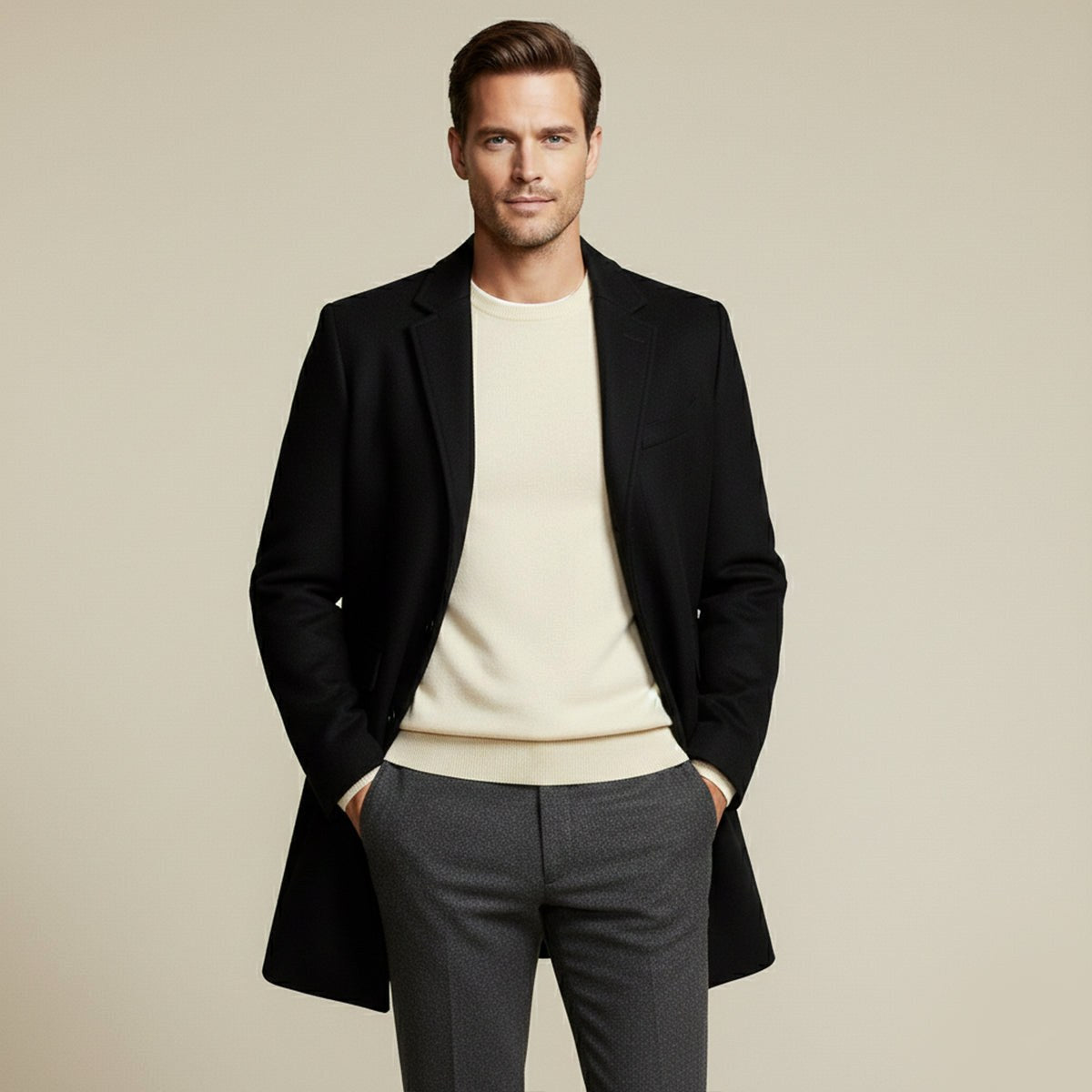 Jackson | Men's Wool Blend Tailored Coat, Longline Autumn Coat | The Dress Cellar