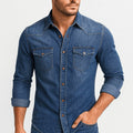 Mitchell | Men's Denim Shirt with Classic Collar, Button-Up Denim Shirt | The Dress Cellar