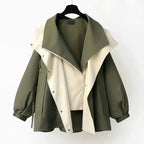 Jacqueline | Women's Oversized Layered Jacket, Practical Autumn Jacket | The Dress Cellar | Green