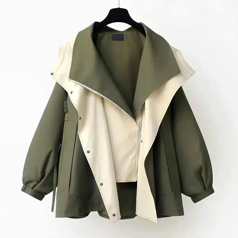 Jacqueline | Women's Oversized Layered Jacket, Practical Autumn Jacket | The Dress Cellar | Green
