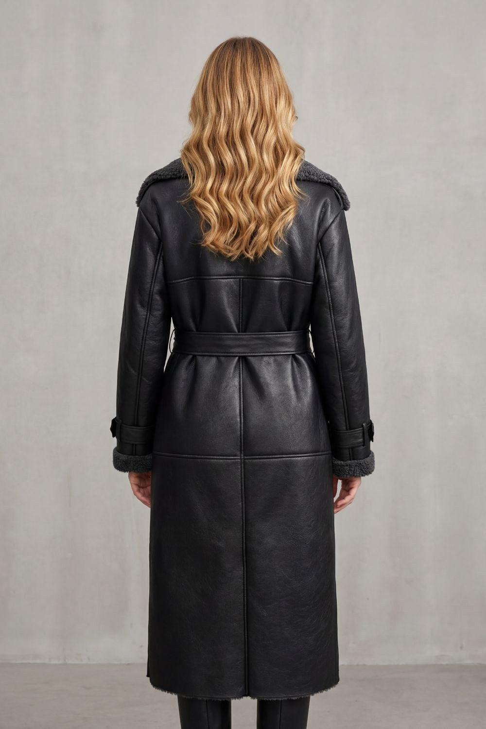 Angela | Women's Long Black Aviator Coat with Teddy Collar, Warm Winter Jacket | The Dress Cellar