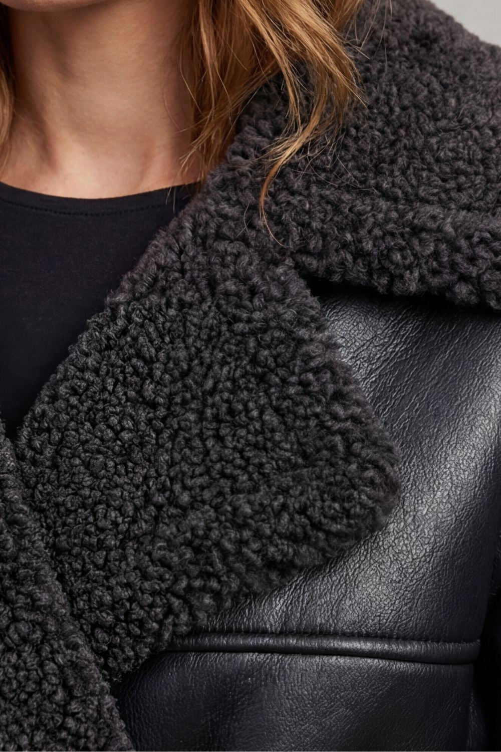 Angela | Women's Long Black Aviator Coat with Teddy Collar, Warm Winter Jacket | The Dress Cellar