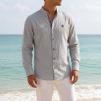 Jake | Men's Mandarin-Collar Cotton Shirt, Long Sleeve Tailored Shirt | The Dress Cellar