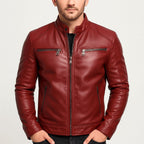 Kevin | Men's Leather Motorcycle Jacket, Stand Collar Biker Jacket | The Dress Cellar