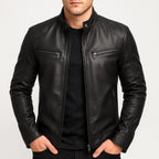 Kevin | Men's Leather Motorcycle Jacket, Stand Collar Biker Jacket | The Dress Cellar