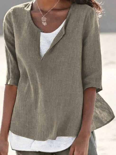 Janet | Women's Layered Casual Blouse - Brown