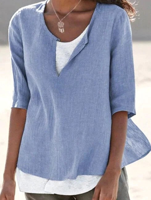 Janet | Women's Layered Casual Blouse - Light Blue