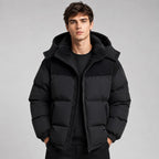 Jared | Men's Oversized Padded Puffer Jacket, Hooded Winter Coat | The Dress Cellar | Black