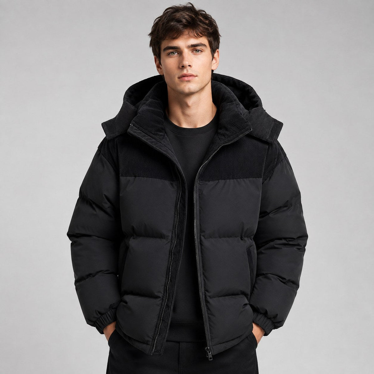 Jared | Men's Oversized Padded Puffer Jacket, Hooded Winter Coat | The Dress Cellar | Black