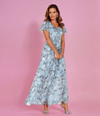 Jasmine | Women's Elegant V-Neck Midi Dress - Light blue