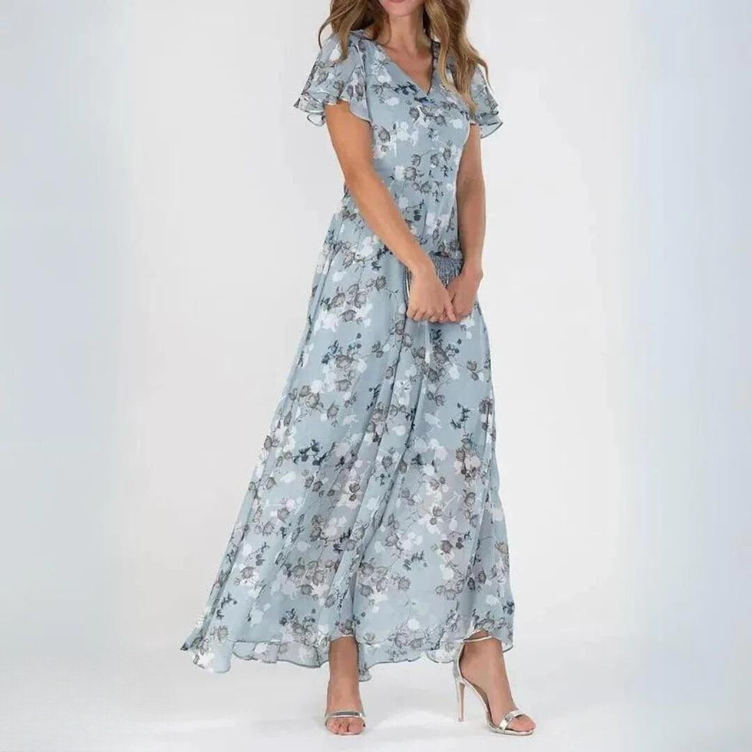 Jasmine | Women's Elegant V-Neck Midi Dress - Pink