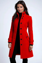 Crystal | Women's Tailored Wool-Blend Winter Coat with High Collar, Knee-Length Fall Coat | The Dress Cellar