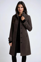 Crystal | Women's Tailored Wool-Blend Winter Coat with High Collar, Knee-Length Fall Coat | The Dress Cellar