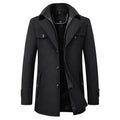 Jonathan | Men's Mid-Length Pea Coat, Notched Lapel Autumn Coat | The Dress Cellar | Black
