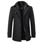 Jonathan | Men's Mid-Length Pea Coat, Notched Lapel Autumn Coat | The Dress Cellar | Black