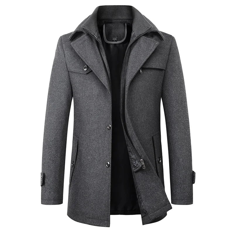 Jonathan | Men's Mid-Length Pea Coat, Notched Lapel Autumn Coat | The Dress Cellar | Grey