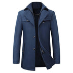 Jonathan | Men's Mid-Length Pea Coat, Notched Lapel Autumn Coat | The Dress Cellar | Navy