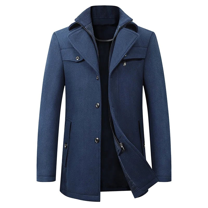 Jonathan | Men's Mid-Length Pea Coat, Notched Lapel Autumn Coat | The Dress Cellar | Navy