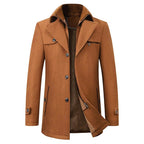 Jonathan | Men's Mid-Length Pea Coat, Notched Lapel Autumn Coat | The Dress Cellar | Brown