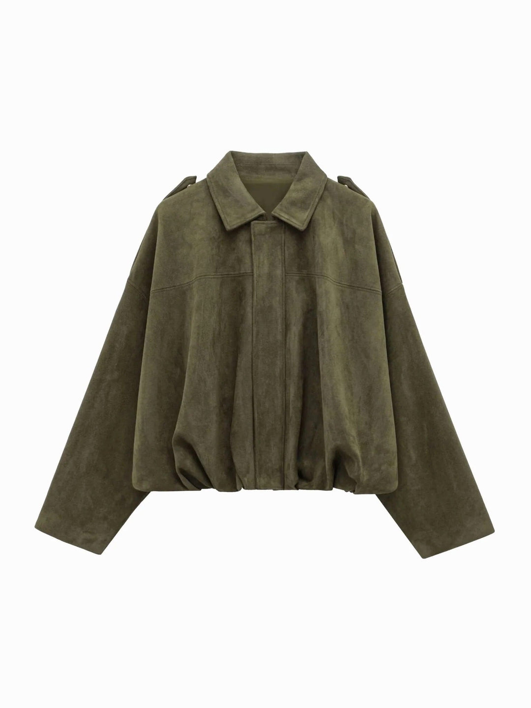 Josette | Women's Faux Suede Collared Bomber Jacket, Structured Collar Jacket | The Dress Cellar | Green