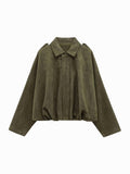 Josette | Women's Faux Suede Collared Bomber Jacket, Structured Collar Jacket | The Dress Cellar | Green