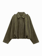 Josette | Women's Faux Suede Collared Bomber Jacket, Structured Collar Jacket | The Dress Cellar | Green
