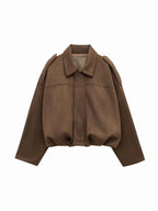 Josette | Women's Faux Suede Collared Bomber Jacket, Structured Collar Jacket | The Dress Cellar