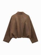 Josette | Women's Faux Suede Collared Bomber Jacket, Structured Collar Jacket | The Dress Cellar
