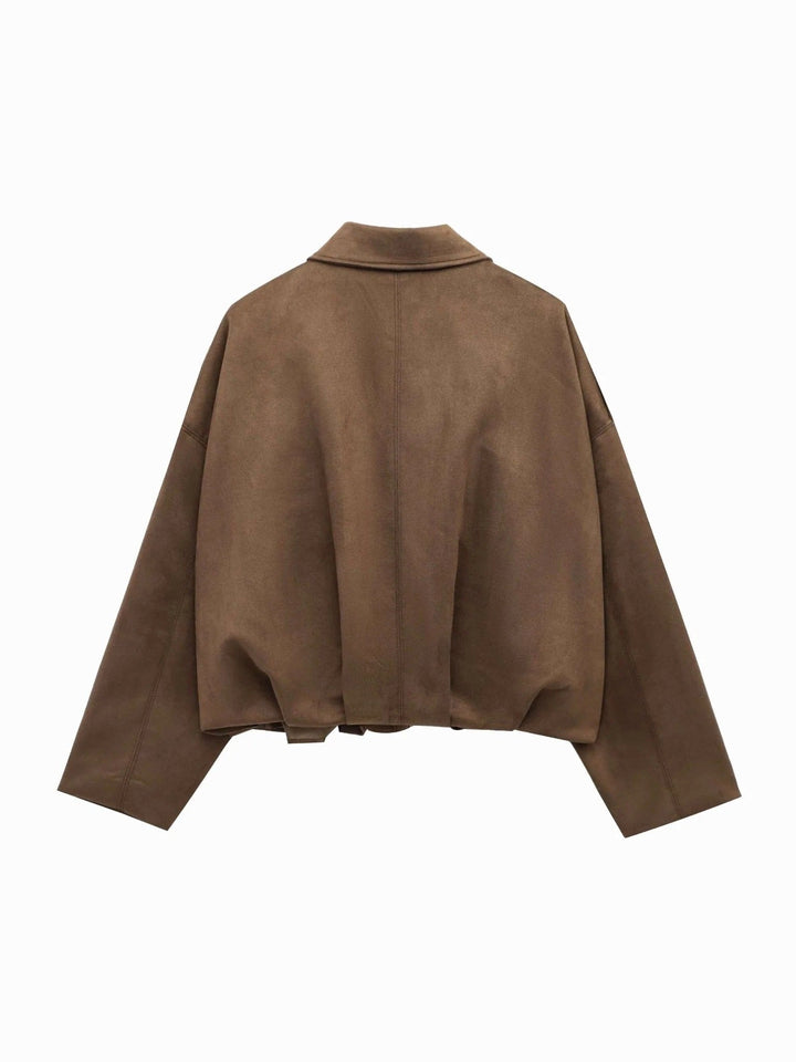 Josette | Women's Faux Suede Collared Bomber Jacket, Structured Collar Jacket | The Dress Cellar