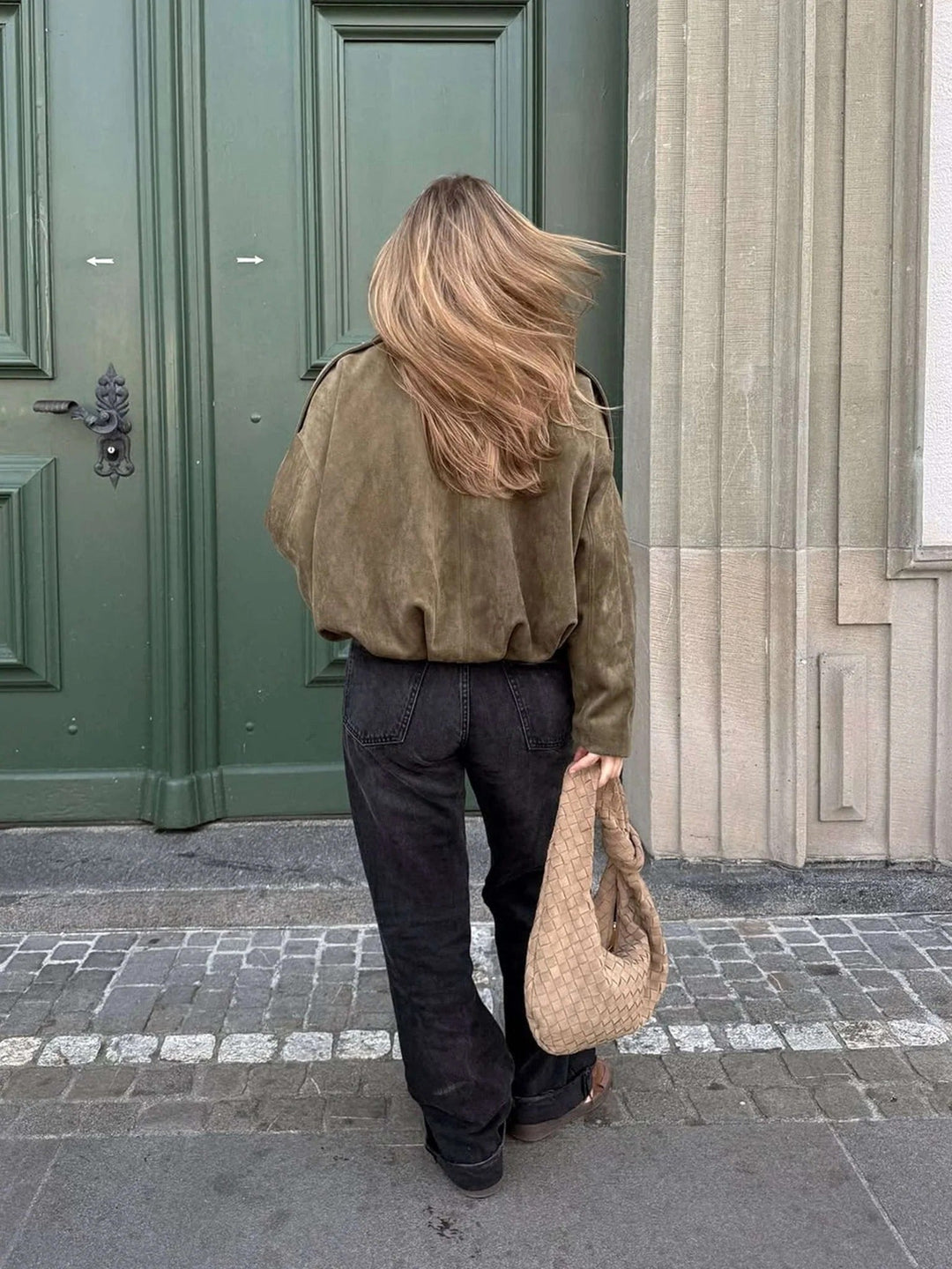 Josette | Women's Faux Suede Collared Bomber Jacket, Structured Collar Jacket | The Dress Cellar