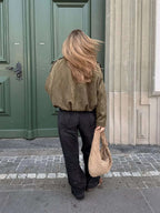 Josette | Women's Faux Suede Collared Bomber Jacket, Structured Collar Jacket | The Dress Cellar