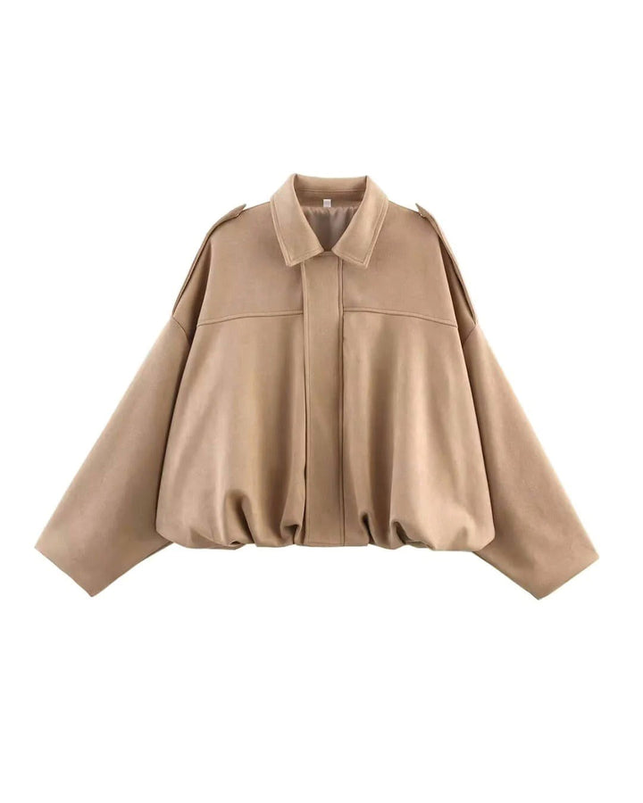 Josette | Women's Faux Suede Collared Bomber Jacket, Structured Collar Jacket | The Dress Cellar